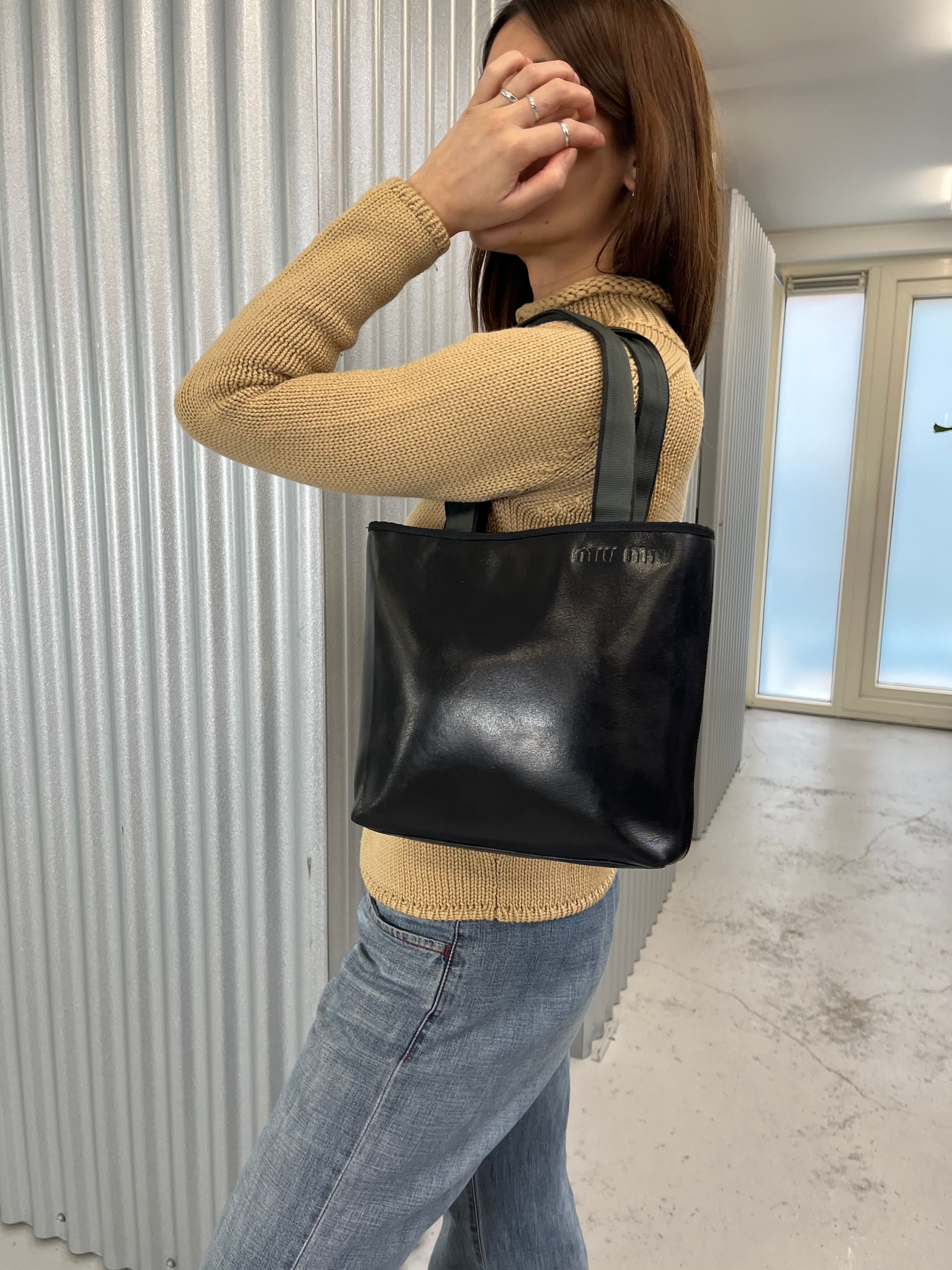 Miu Miu 1990's Archive Leather Tote Bag Black – Amber Handbags