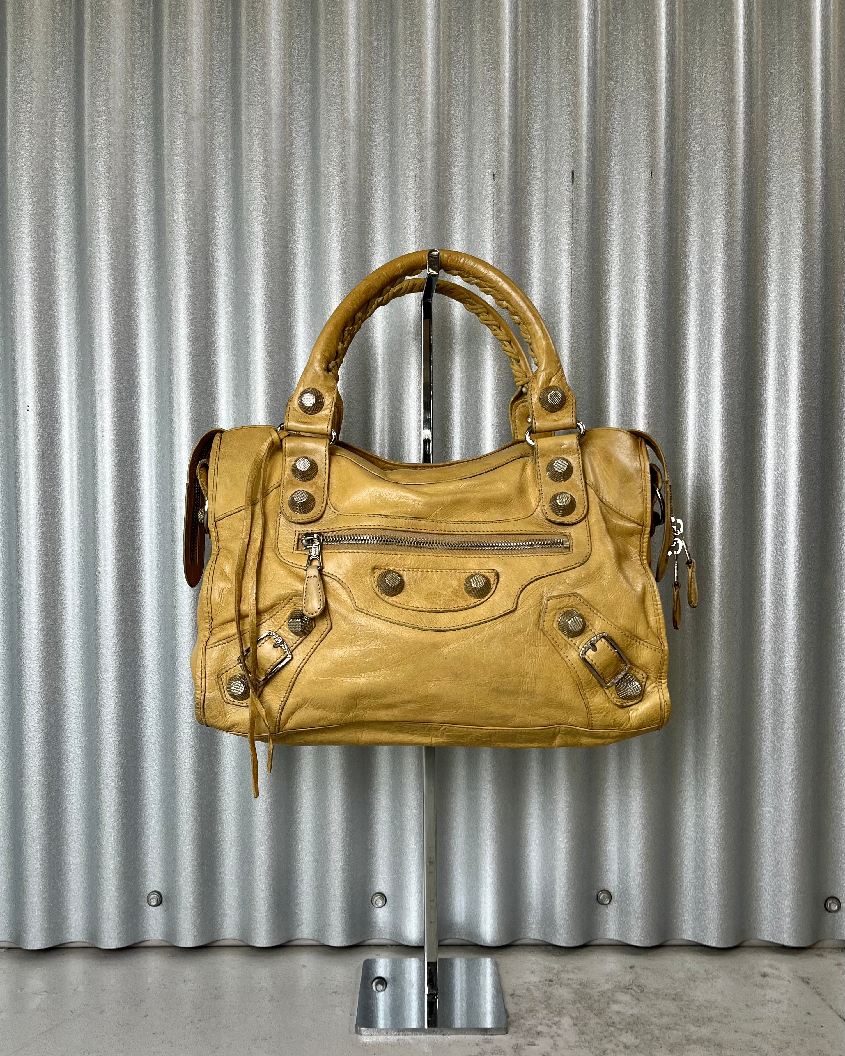 Balenciaga City Bag Giant Studs Yellow Amber Handbags